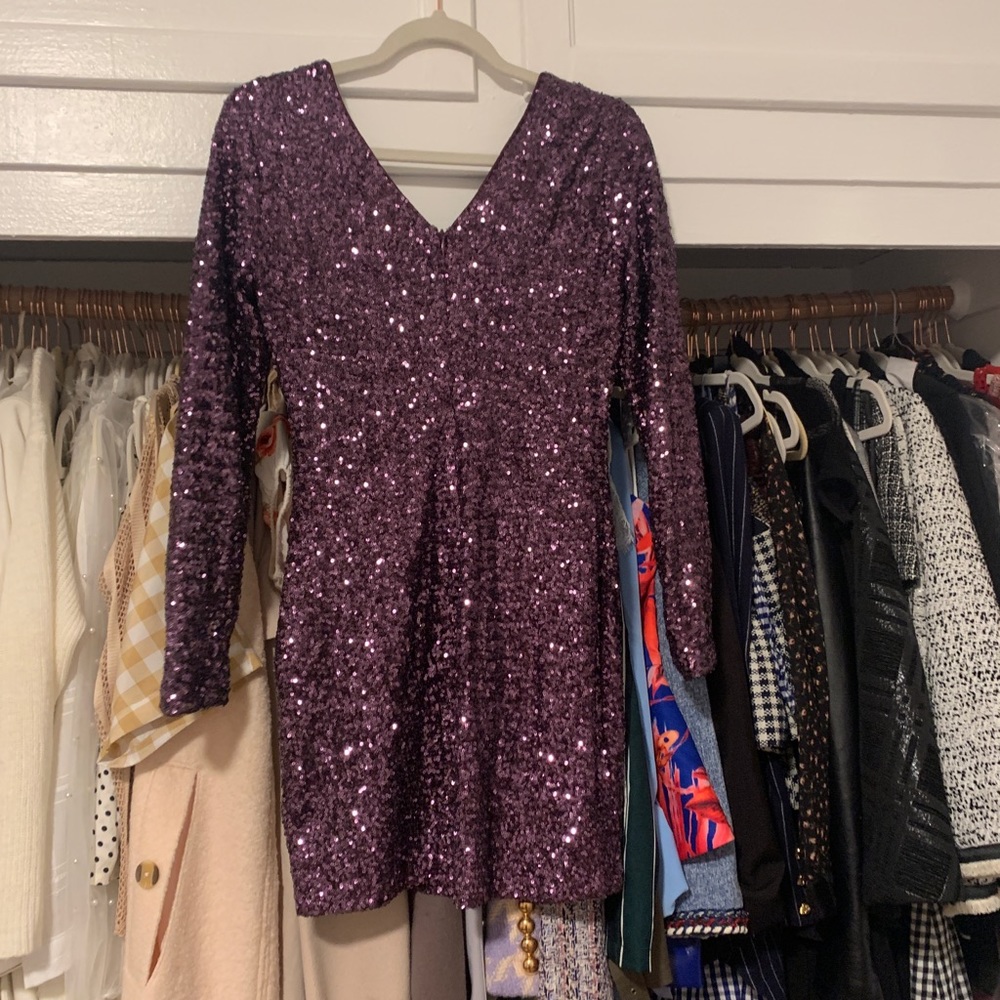 Purple sequin long sleeve dress